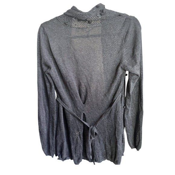 Anthropologie Knitted & Knotted Boho Gray Pom Cardigan Sweater M - Picture 3 of 8